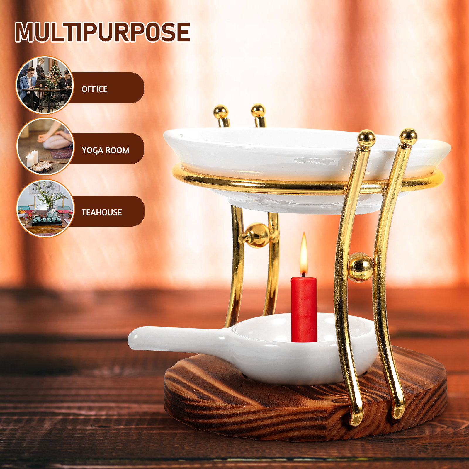 1Set Wooden Ceramic Iron Aroma - Ceramic Oil Burner 评论和价格